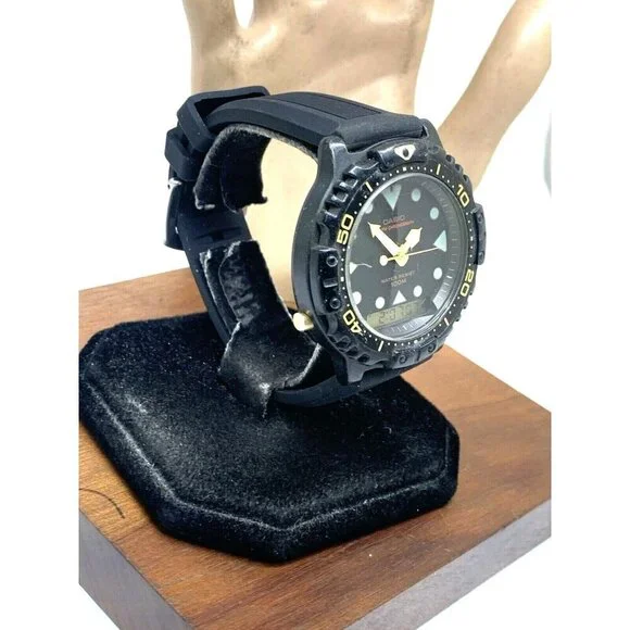 Casio Men's Watch AQ-110 Quartz Analog Digital Alarm 44mm 740 Black Rubber USED - Picture 14 of 14